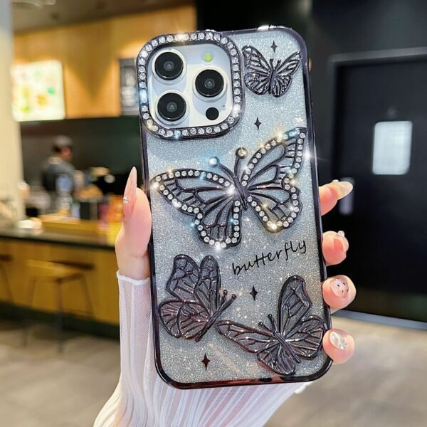 Three-Dimensional Butterfly Soil Drill Small Fragrant Wind Suitable For Apple 17promax Glitter Mobile Phone Case IPhone16 Anti-Fingerprint