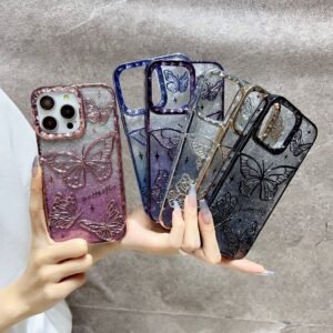 Explosion Applies To IPhone17promax Electroplating Three-Dimensional Butterfly Gradual Change Glitter, Apple 16 Mobile Phone Case