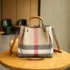 Bucket Bag Women’S 2026 New Leather High-End Color Matching Large-Capacity Tote Bag Plaid Portable Shoulder Women’S Bag