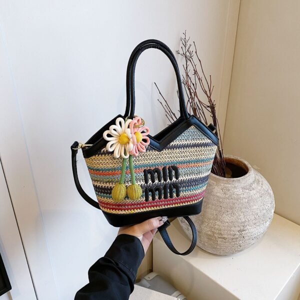 Rainbow Striped Miu Tote Bag Leisure Large Capacity Light Luxury Woven Tide Commuter Seaside Vacation Handbag