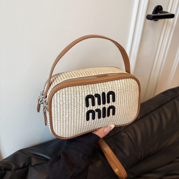 Niche Woven Miu Small Square Bag Fashion Trendy Straw Handbag Casual Versatile Letter Shoulder Messenger Bag