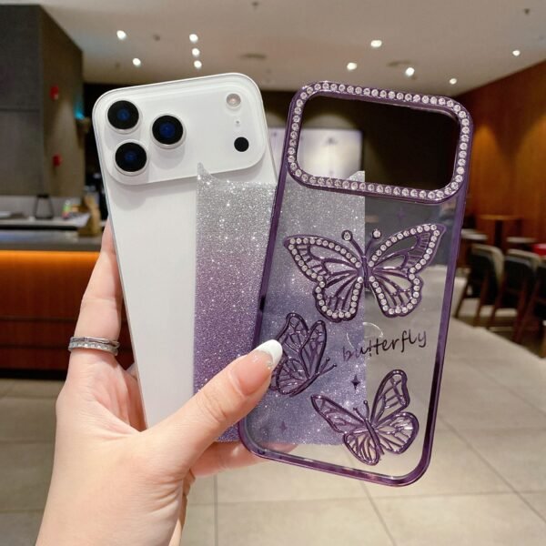 Hot-Selling Point Drill Butterfly Electroplating Gradual Change Glitter For IPhone17Pro Max Apple 16 Mobile Phone Case