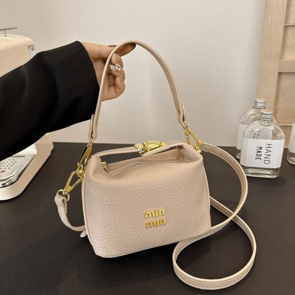 Light Luxury High-End Rice Box Bag Mi.U Shoulder Messenger Bag, Personalized Trend Lychee Pattern Pu Fashionable Handbag