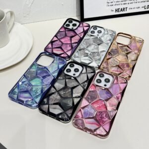 Electroplated Marble Cardboard Mobile Phone Case Is Suitable For Apple 17Promax Three-Dimensional Diamond IPhone16 Mobile Phone Case.