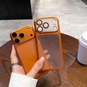 For IPhone17ProMax Orange Protective Case, Matte Electroplated Skin Feeling Apple 16 Mobile Phone Case.