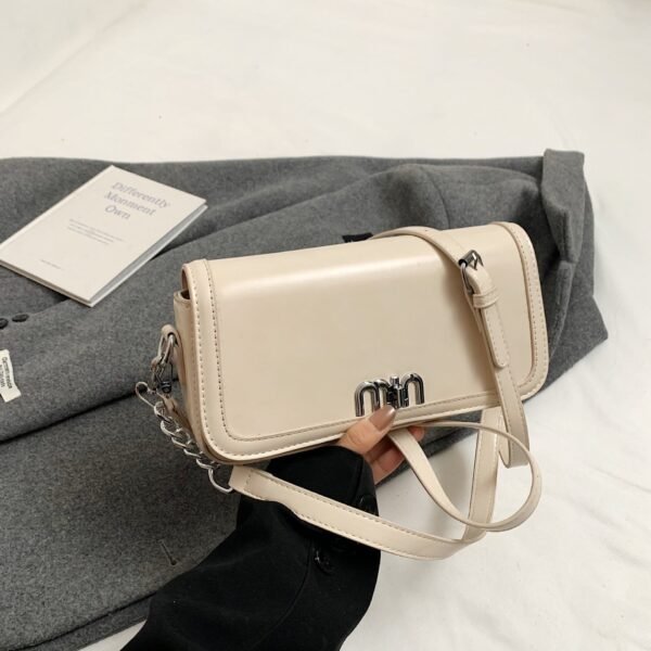Tide Niche Premium Oil Wax Leather Small Square Bag Simple Mi.U Contrasting Color Messenger Bag New Change Shoulder Bag