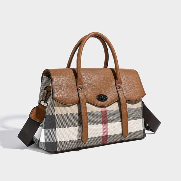 2026 New Leather Plaid Large-Capacity Portable Commuter Tote Bag Women’S Versatile Niche High-End Messenger Bag
