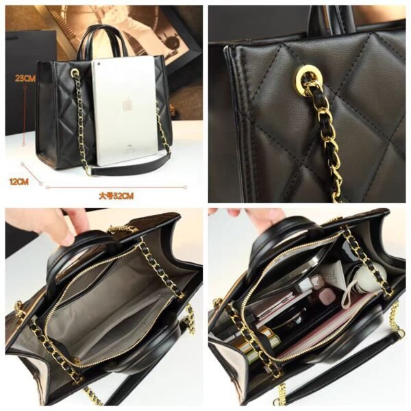 Women’S Bag 2026 New High-End Diamond Chain Shoulder Bag Leather Large-Capacity Commuter Tote Bag Niche Design