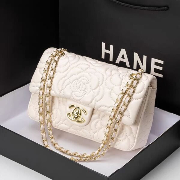 Bag Women’S 2026 New Trendy Fashion Leather Texture Small Fragrant Wind Camellia Embroidery CF Shoulder Messenger Chain Bag