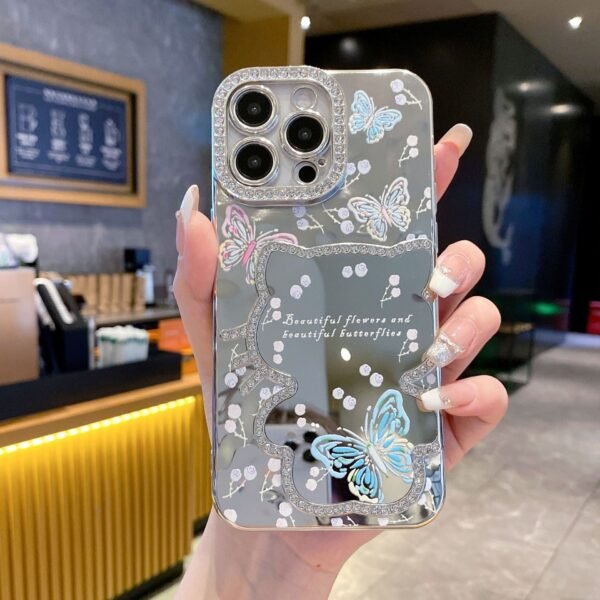 Hot-Selling Electroplating Mirror Cartoon Laser Butterfly Suitable For IPhone17Promax Flash Diamond Apple Phone Case