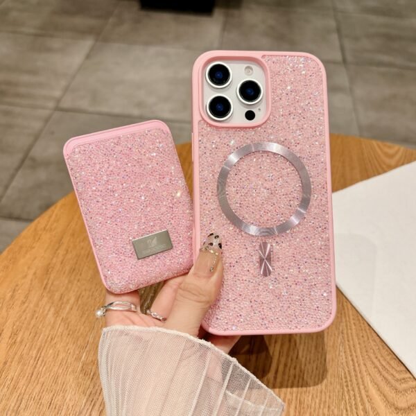 Applicable To IPhone17Promax Tide Brand Rhinestone Magnetic Card Bag, Luxury High-End Card, Apple 16 Mobile Phone Case.