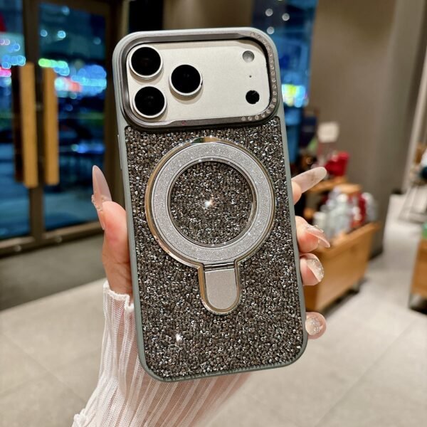 Luxury Rhinestone Magnetic Suction Bracket Protective Case Is Suitable For IPhone17Promax Popular Apple Phones