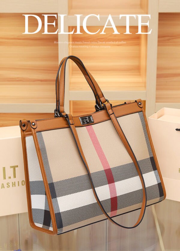 Leather Plaid Portable Tote Bag Women’S 2026 New Summer Fashion Large-Capacity High-End Shoulder Commuter Bag