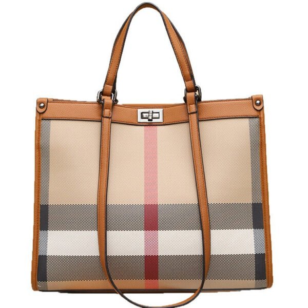 Leather Plaid Portable Tote Bag Women’S 2026 New Summer Fashion Large-Capacity High-End Shoulder Commuter Bag