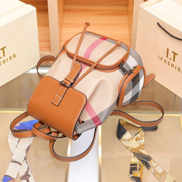 Leather Backpack Women’S 2026 New Fashion Plaid Large-Capacity Casual Backpack Women’S Simple Popular Travel Bag Tide