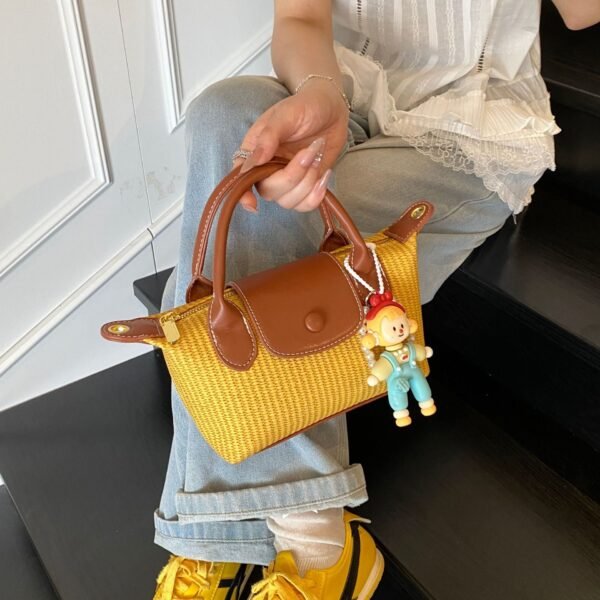 Retro Woven Handbag, Dragon Bags, Striped Retro Dumpling Bag, Casual Contrasting Color, Trendy Shoulder Messenger Bag.