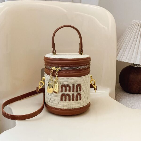 Stylish And Simple Woven Cylinder Bag Women’S Tide Version Of Miu Versatile Niche Shoulder Texture Crossbody Handbag