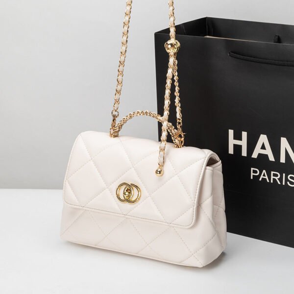 2026 New Trendy Small Fragrant Wind Rhombus Leather High-End Shoulder Messenger Bag Square Fat Little Golden Ball Chain Women’S Bag