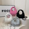 Niche Pleated Armpit Bag Tide Crescent Moon Dumpling Bag Macaron Mi.U Embroidered Thread Fashionable Bowling Shoulder Bag