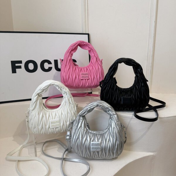 Niche Pleated Armpit Bag Tide Crescent Moon Dumpling Bag Macaron Mi.U Embroidered Thread Fashionable Bowling Shoulder Bag
