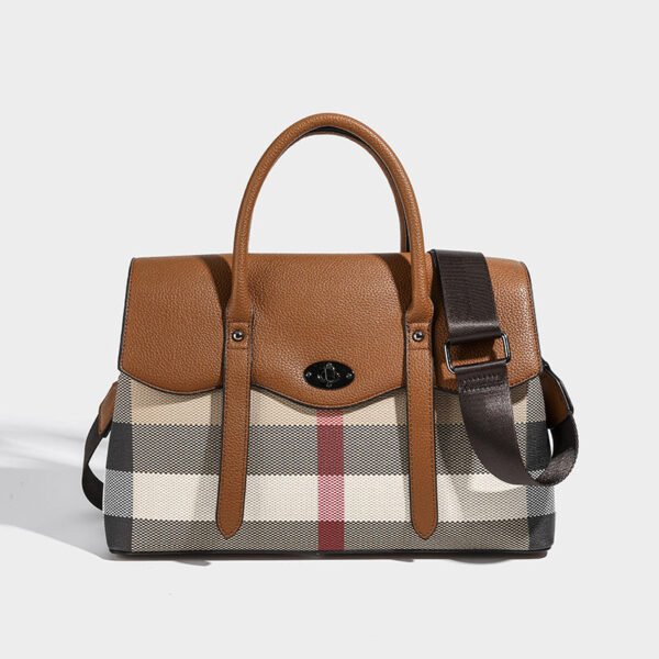 2026 New Leather Plaid Large-Capacity Portable Commuter Tote Bag Women’S Versatile Niche High-End Messenger Bag