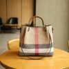 Bucket Bag Women’S 2026 New Leather High-End Color Matching Large-Capacity Tote Bag Plaid Portable Shoulder Women’S Bag