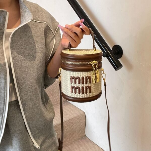 Light Luxury Miu Woven Bucket Bag High-End Niche Design Single Shoulder Messenger Cylinder Bag