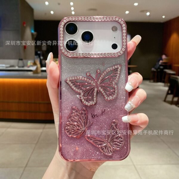 Hot-Selling Point Drill Butterfly Electroplating Gradual Change Glitter For IPhone17Pro Max Apple 16 Mobile Phone Case