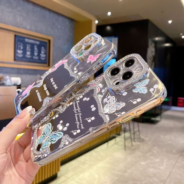 Hot-Selling Electroplating Mirror Cartoon Laser Butterfly Suitable For IPhone17Promax Flash Diamond Apple Phone Case