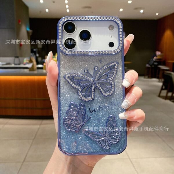 Hot-Selling Point Drill Butterfly Electroplating Gradual Change Glitter For IPhone17Pro Max Apple 16 Mobile Phone Case