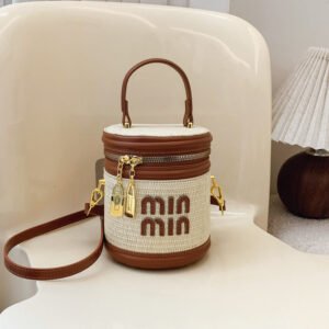 Stylish And Simple Woven Cylinder Bag Women'S Tide Version Of Miu Versatile Niche Shoulder Texture Crossbody Handbag