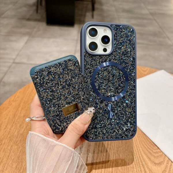 Applicable To IPhone17Promax Tide Brand Rhinestone Magnetic Card Bag, Luxury High-End Card, Apple 16 Mobile Phone Case.