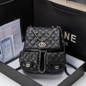 Caviar Leather 2026 New Trendy Small Fragrant Wind Diamond Chain Backpack Fashionable Versatile Frog Bag Women'S Backpack