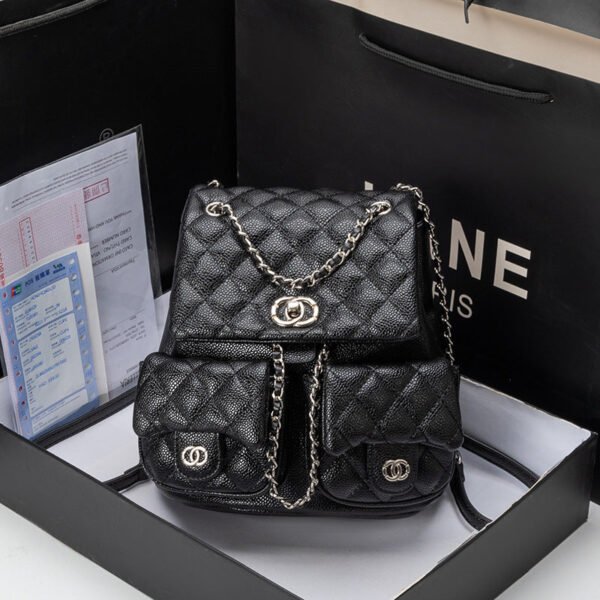 Caviar Leather 2026 New Trendy Small Fragrant Wind Diamond Chain Backpack Fashionable Versatile Frog Bag Women’S Backpack