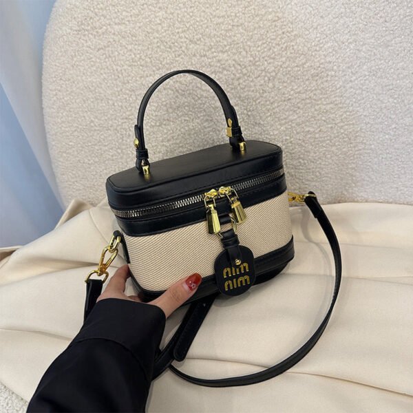 Light Luxury Splicing Contrasting Color Box Bag Mi.U Versatile Shoulder Messenger Bag Trendy Niche Design Retro Handbag