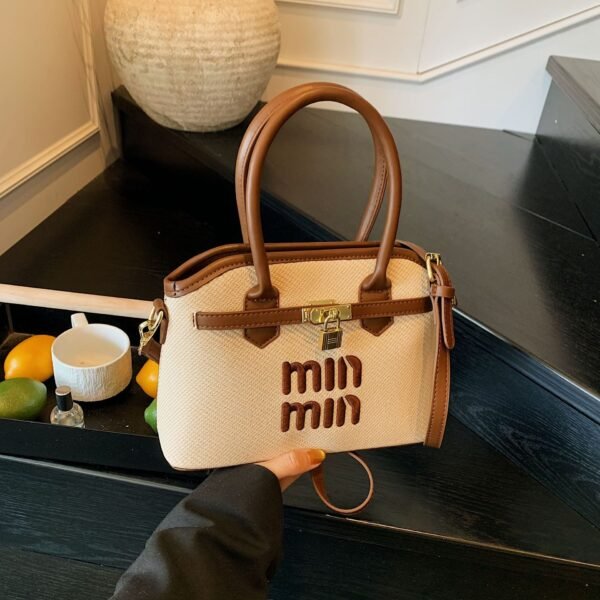 Light Luxury Miu Handbag Weaving Tide Spice Girls Embroidery Bucket Bag Fashion Vacation Shoulder Messenger Bag