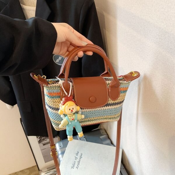 Retro Woven Handbag, Dragon Bags, Striped Retro Dumpling Bag, Casual Contrasting Color, Trendy Shoulder Messenger Bag.